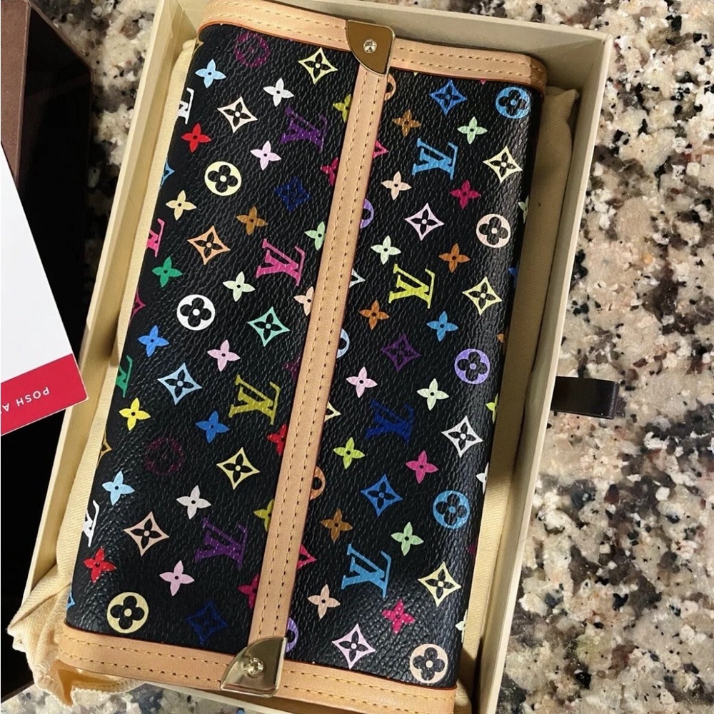 🌈 NEW NEVER USED VINTAGE LOUIS VUITTON MULTICOLOR MONOGRAM BLACK WALLET 🌈